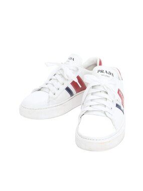 Prada Leather Low Cut Sneakers Lace Up Shoes Flat